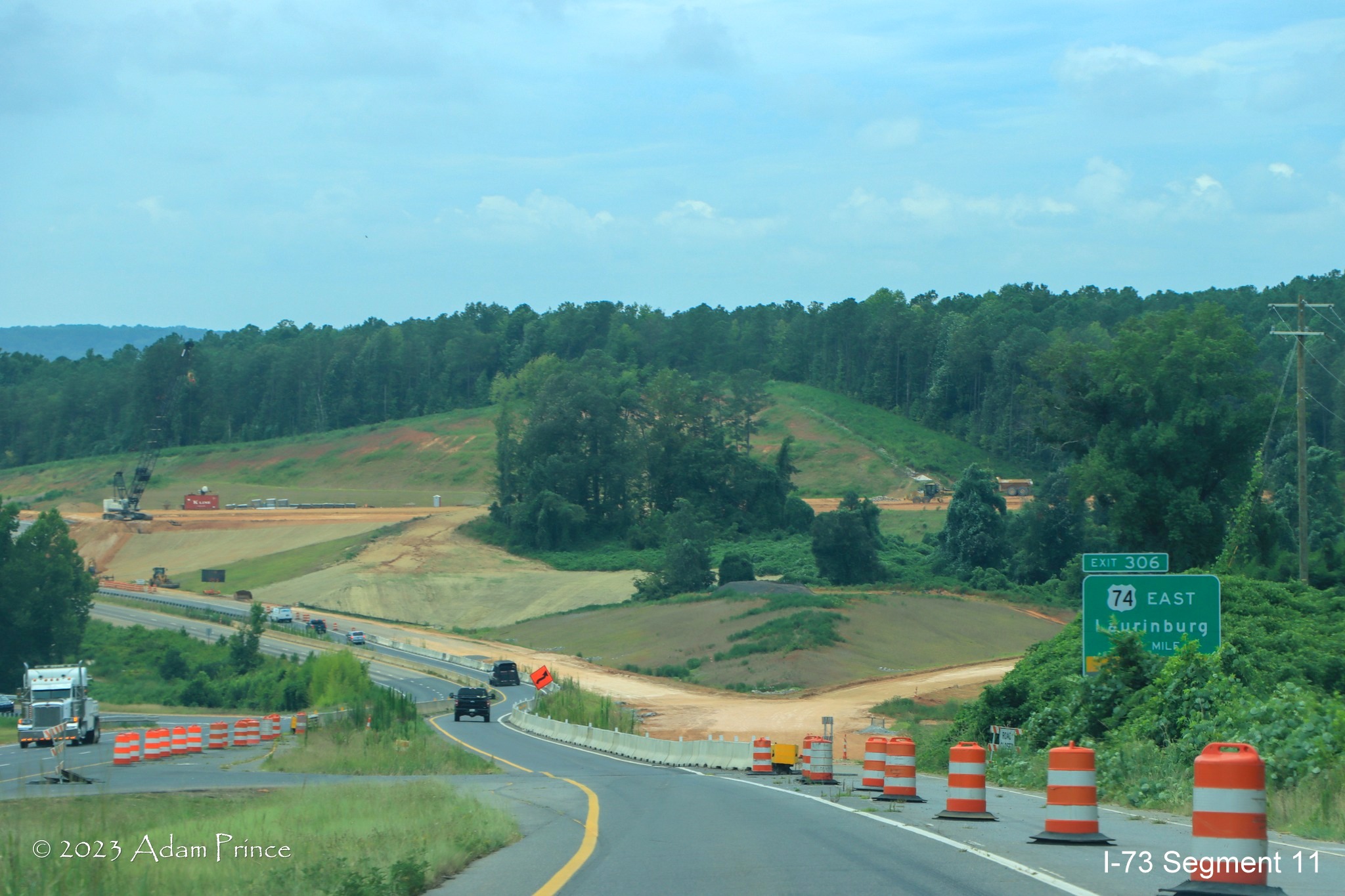 Image of ramp and lane construction along Business 74 West for future I-73/I-74 Rockingham
        Bypass, Adam Prince July 2023