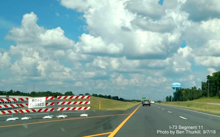 Image of US 220 North ramp at closed ramp to future I-73/I-74 Rockingham Bypass in Richmond County, by Ben Thurkill