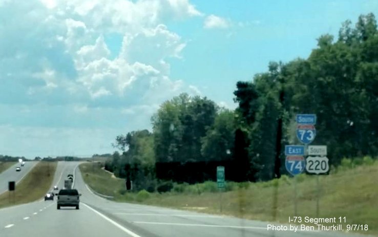 Image of the last set of I-73 South/I-74 East reassurance markers south of Ellerbe, by Ben Thurkill