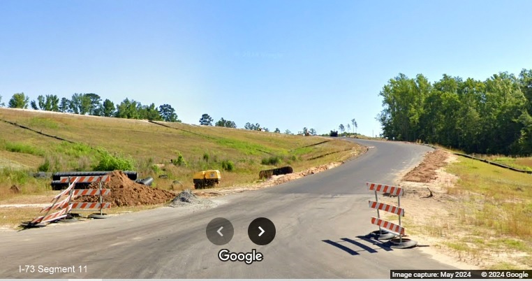 Image of future ramp to I-73 South /I-74 West Rockingham Bypass from Cartledge Creek Road, 
          Google Maps Street View, May 2024