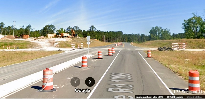 Image of ramp from Cartledge Creek Road to I-73 North/I-74 West Rockingham
          Bypass, Google Maps Street View, May 2024