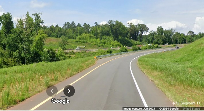 Image of Business 74 from exit ramp from future I-73 North/I-74 West Rockingham 
         Bypass, Google Maps Street View, June 2024