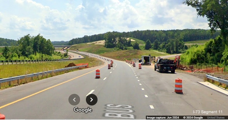 Image of future ramp to I-73 North/I-74 West Rockingham Bypass from Business 74 West, Google 
         Maps Street View, June 2024