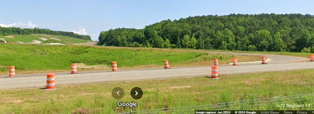 Image of US 74 East ramp for Rockingham Bypass traffic from US 74 Business ramp, Google 
         Maps Street View, June 2024