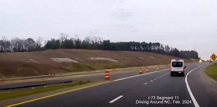 Image of merging future ramps from I-73 South/I-74 East/Rockingham Bypass and
          US 74 East, Driving Around NC, February 2024