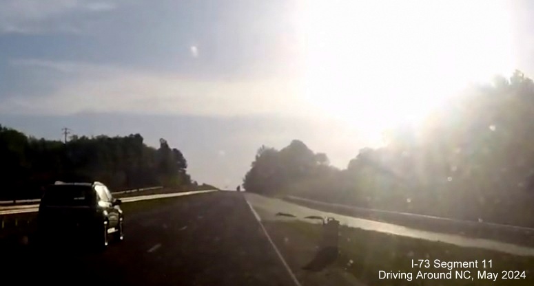 Image of approaching ramp from US 74 West (Future I-73 North/I-74 West/Rockingham Bypass to
          Business 74 east of Rockingham, Driving Around NC, May 2024