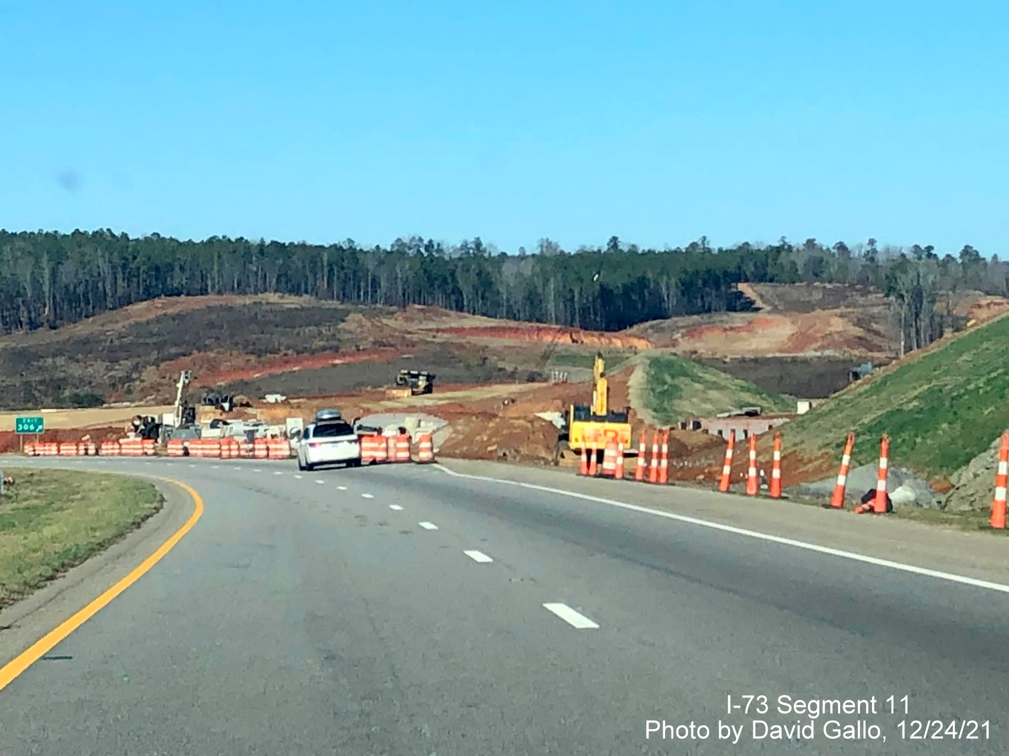 Image of future I-73/I-74 Rockingham Bypass construction as seen from US 74 West, by David Gallo, 
        December 2021