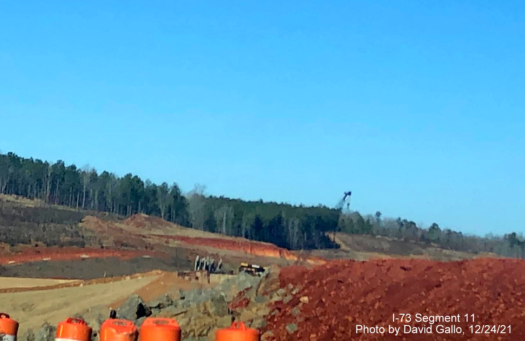 Image of future I-73/I-74 Rockingham Bypass bridge construction as seen from US 74 West, by David Gallo, 
        December 2021