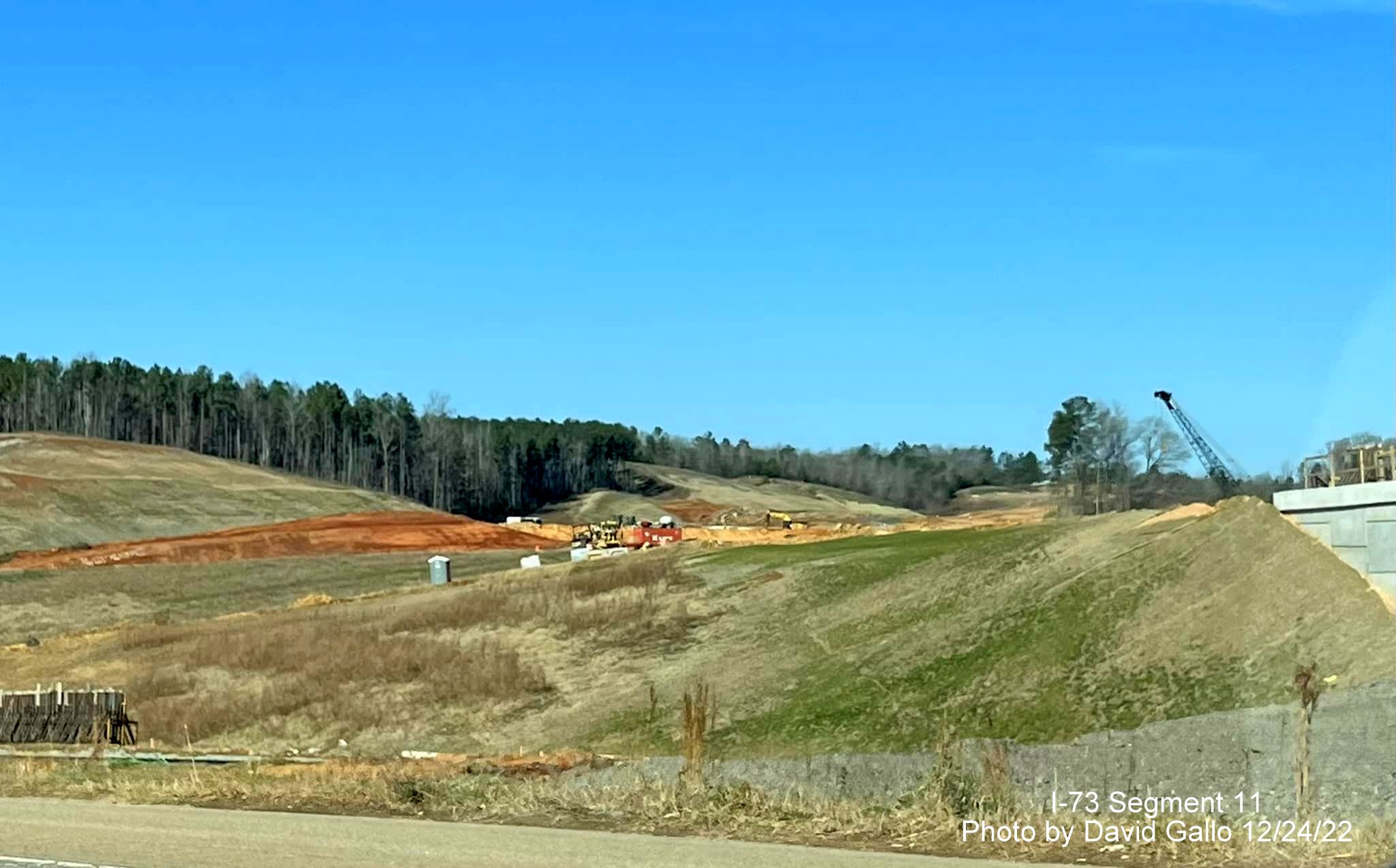 Image of I-73/I-74 Rockingham Bypass construction from US 74 West, 
                                            photo by David Gallo, December 2022
