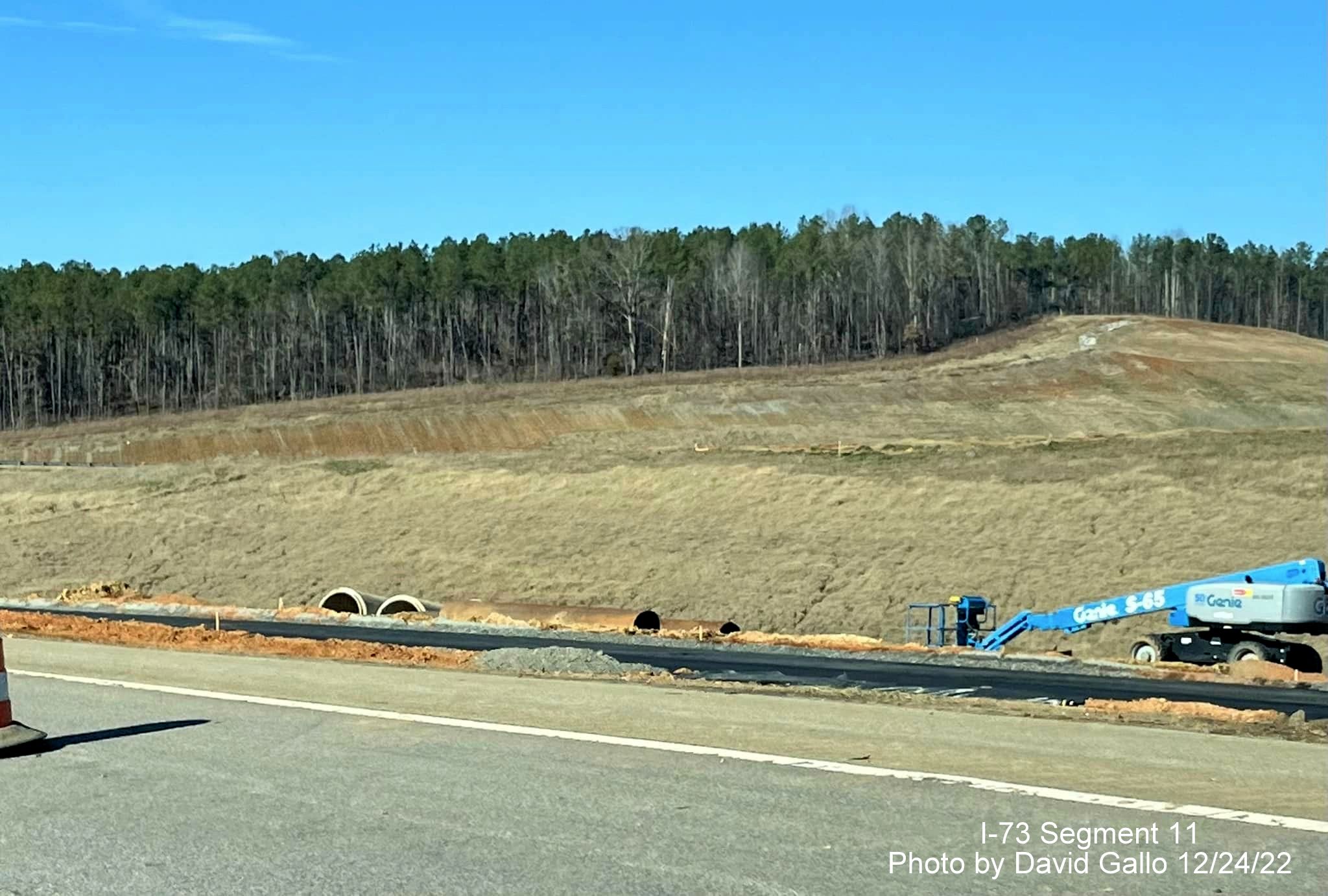 Image of I-73/I-74 Rockingham Bypass construction from US 74 West, 
                                            photo by David Gallo, December 2022