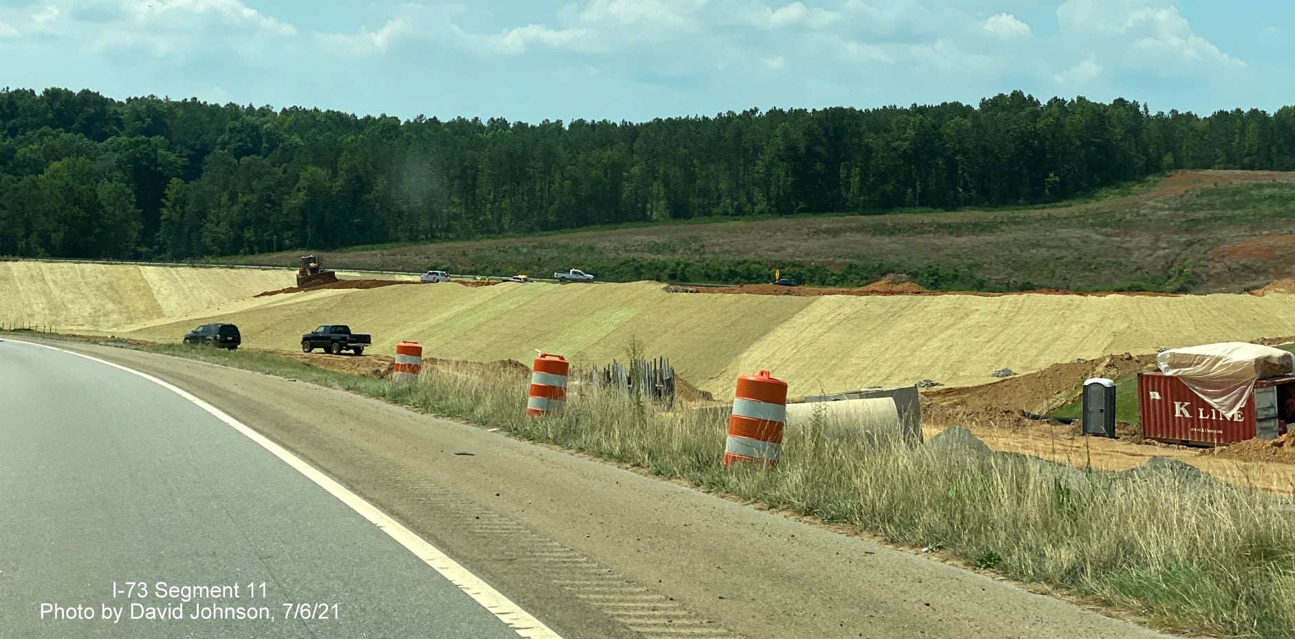 Image of land cleared for future I-73/I-74 Rockingham Bypass interchange as seen from 
        US 74 West, by David Johnson, July 2021