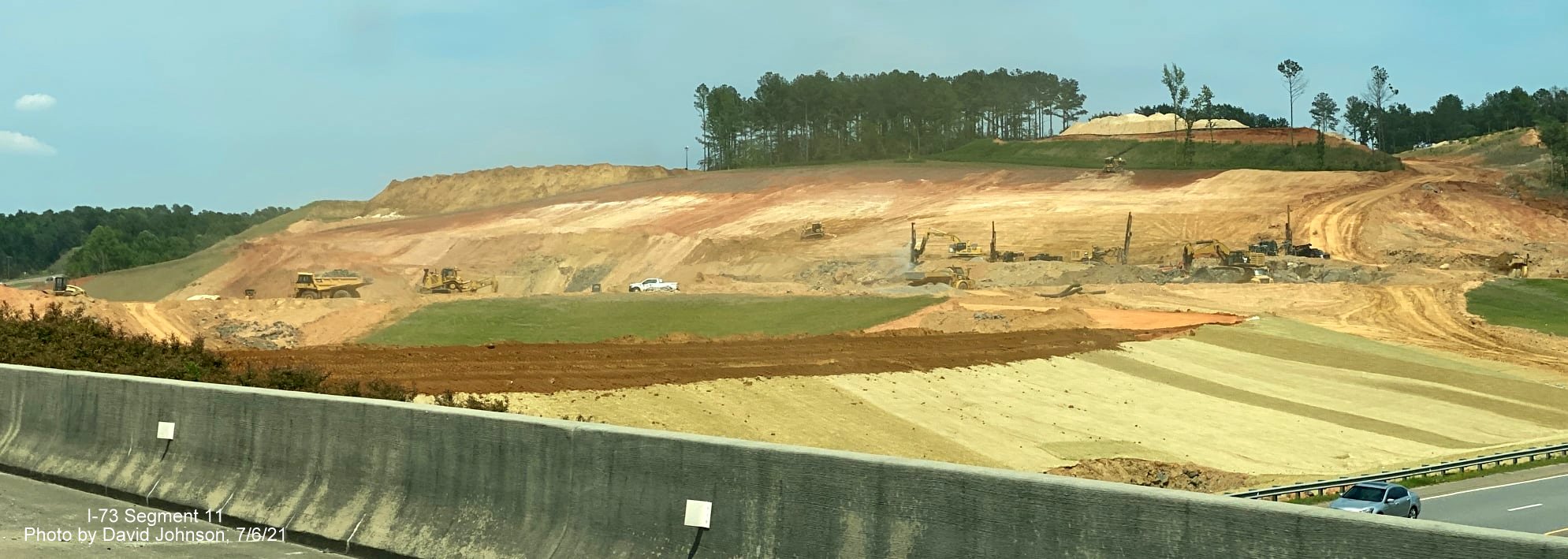 Image of I-73/I-74 Rockingham Bypass interchange under construction zone as seen from US 74 Business East, by David Johnson, July 2021