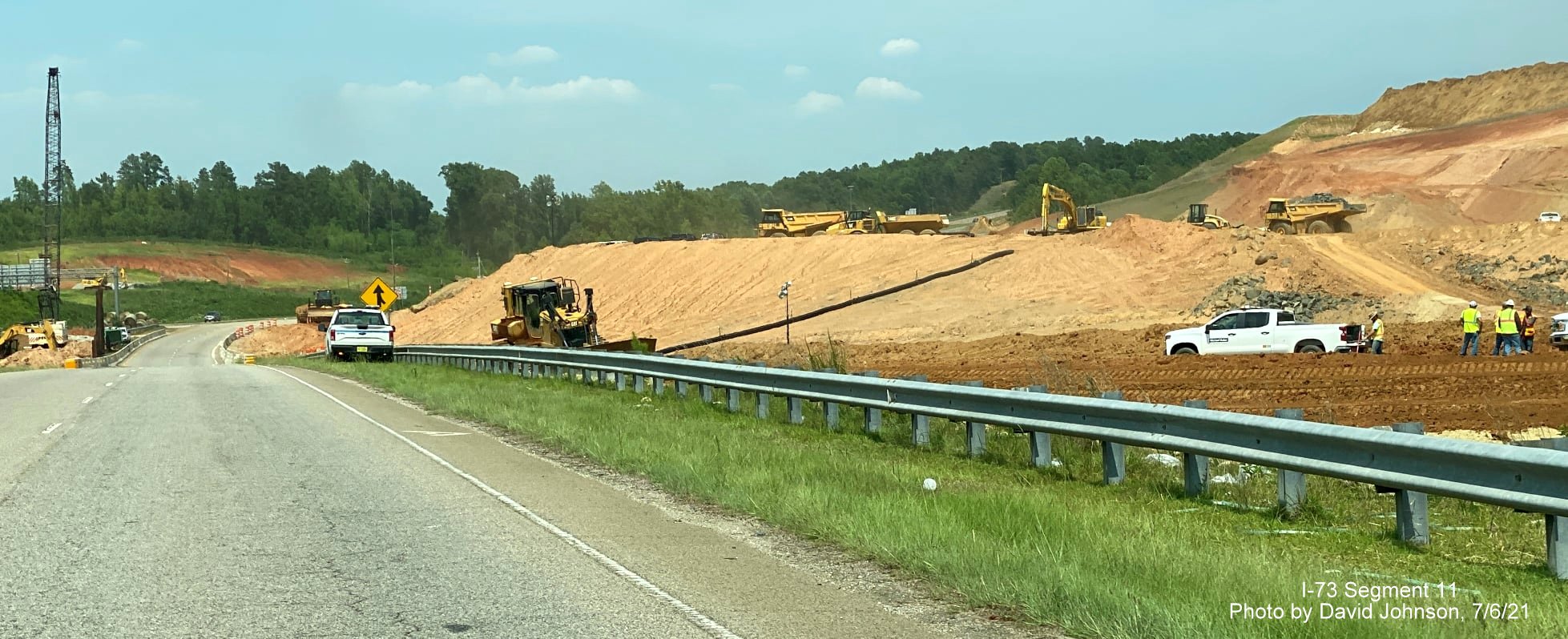 Image of I-73/I-74 Rockingham Bypass interchange under construction as seen from US 74 Business East, by David Johnson, July 2021
