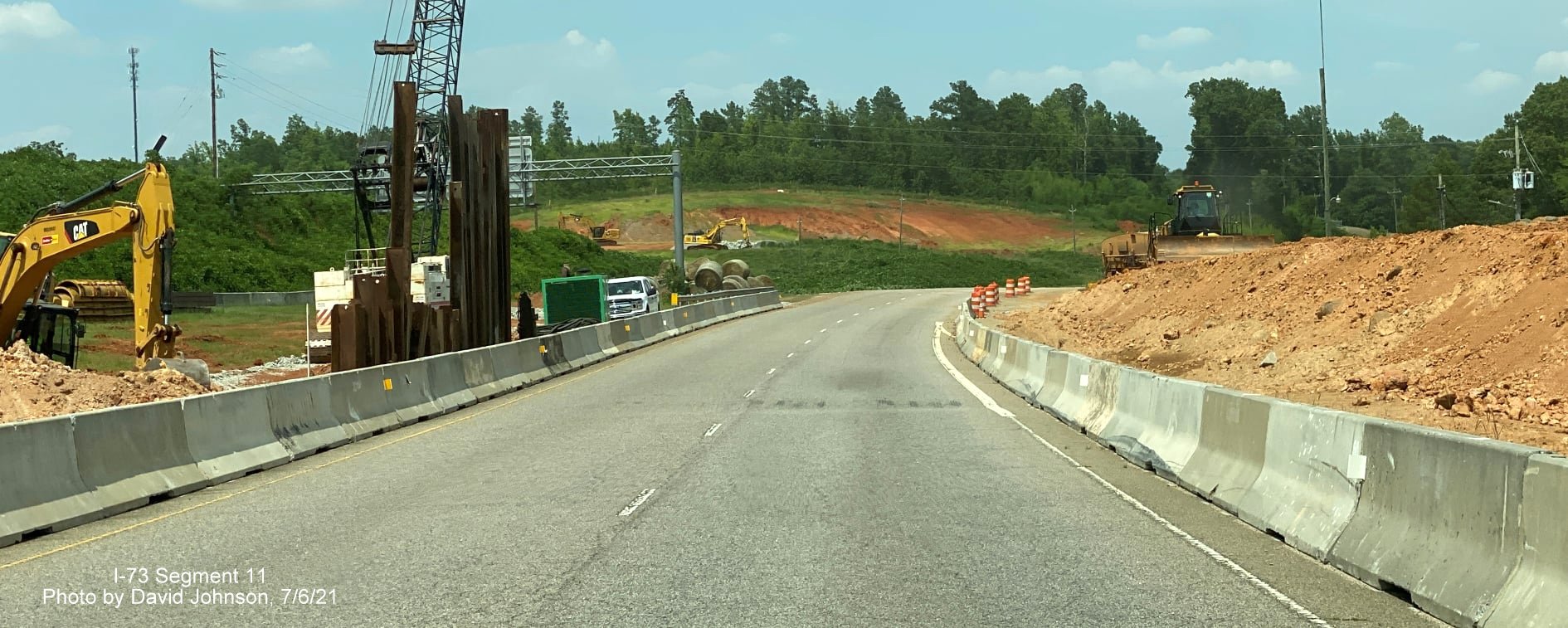 Image of I-73/I-74 Rockingham Bypass interchange under construction as seen from US 74 Business East, by David Johnson, July 2021