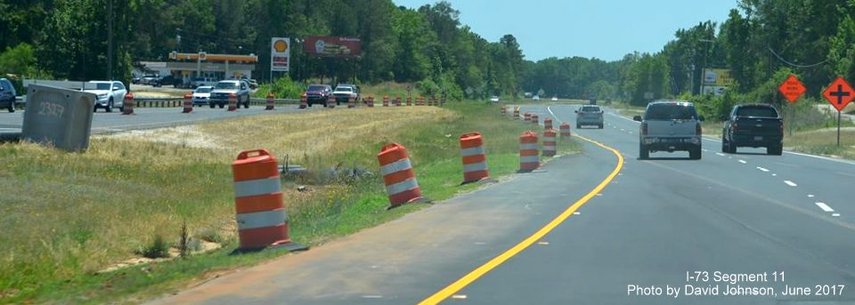 Image of southern end of I-73/I-74 Bypass construction zone on US 220 South north of Rockingham, from David Johnson