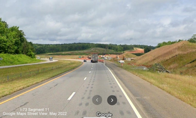 Image from US 74 West of I-73/I-74 Rockingham Bypass construction zone at former US 74 Business
        exit, Google Maps Street View, May 2022