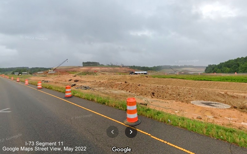 Image of construction for I-73/I-74 Rockingham Bypass as seen from Business US 74, Google Maps Street View, May 
        2022