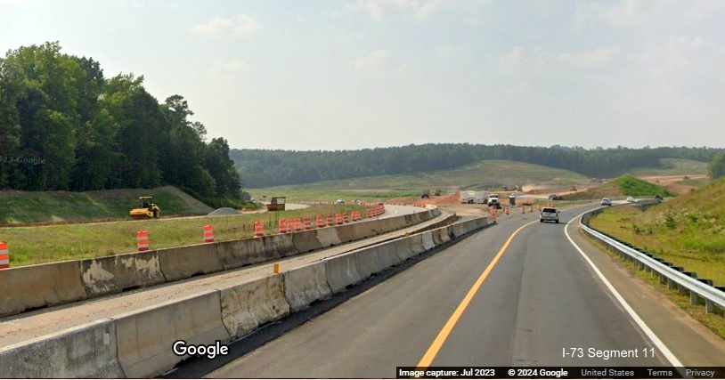 Image of new Business US 74 ramp from Future I-73/I-74 Rockingham Bypass, Google Maps Street View, 
        July 2023