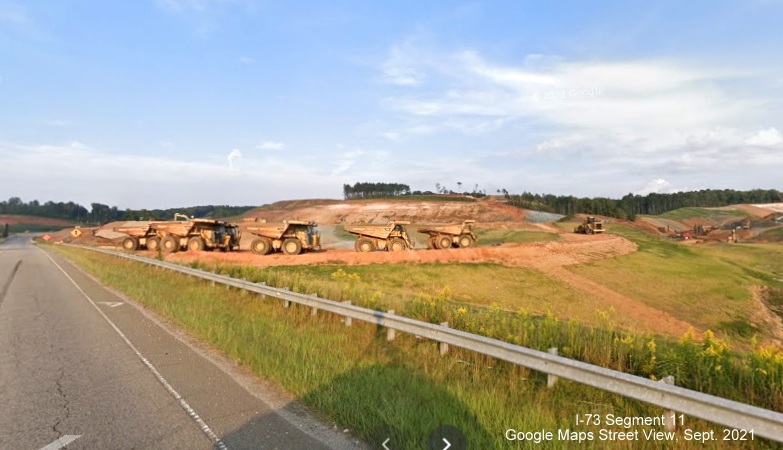 Image of I-73/I-74 Rockingham Bypass construction work seen from US 74 Business East, Google 
        Maps Street View image, September 2021
