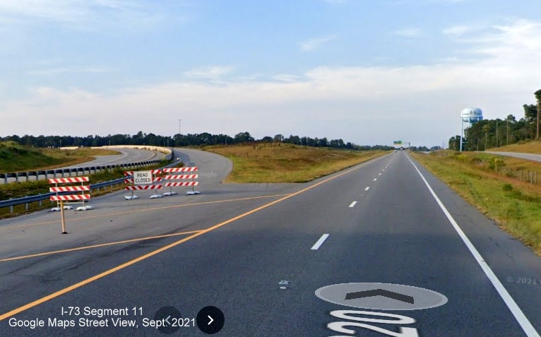 Image of future off-ramp from US 220 North to I-73 South/I-74 East 
        Rockingham Bypass, Google Maps Street View image, September 2021