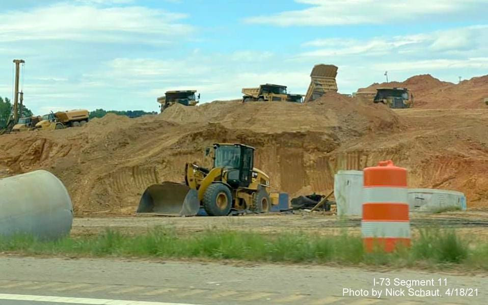 Image of hill excavation due to I-73/I-74 Rockingham Bypass construction on US 74 West, by Nick Schaut, April 2021