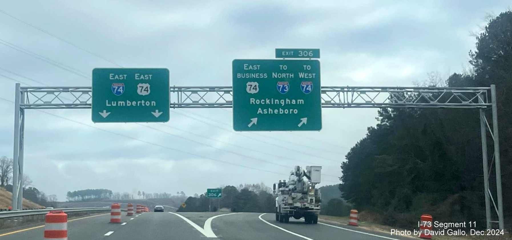 Image taken from US 74 East approaching future interchange with I-73/I-74 Rockingham Bypass, 
         by David Gallo, December 2024