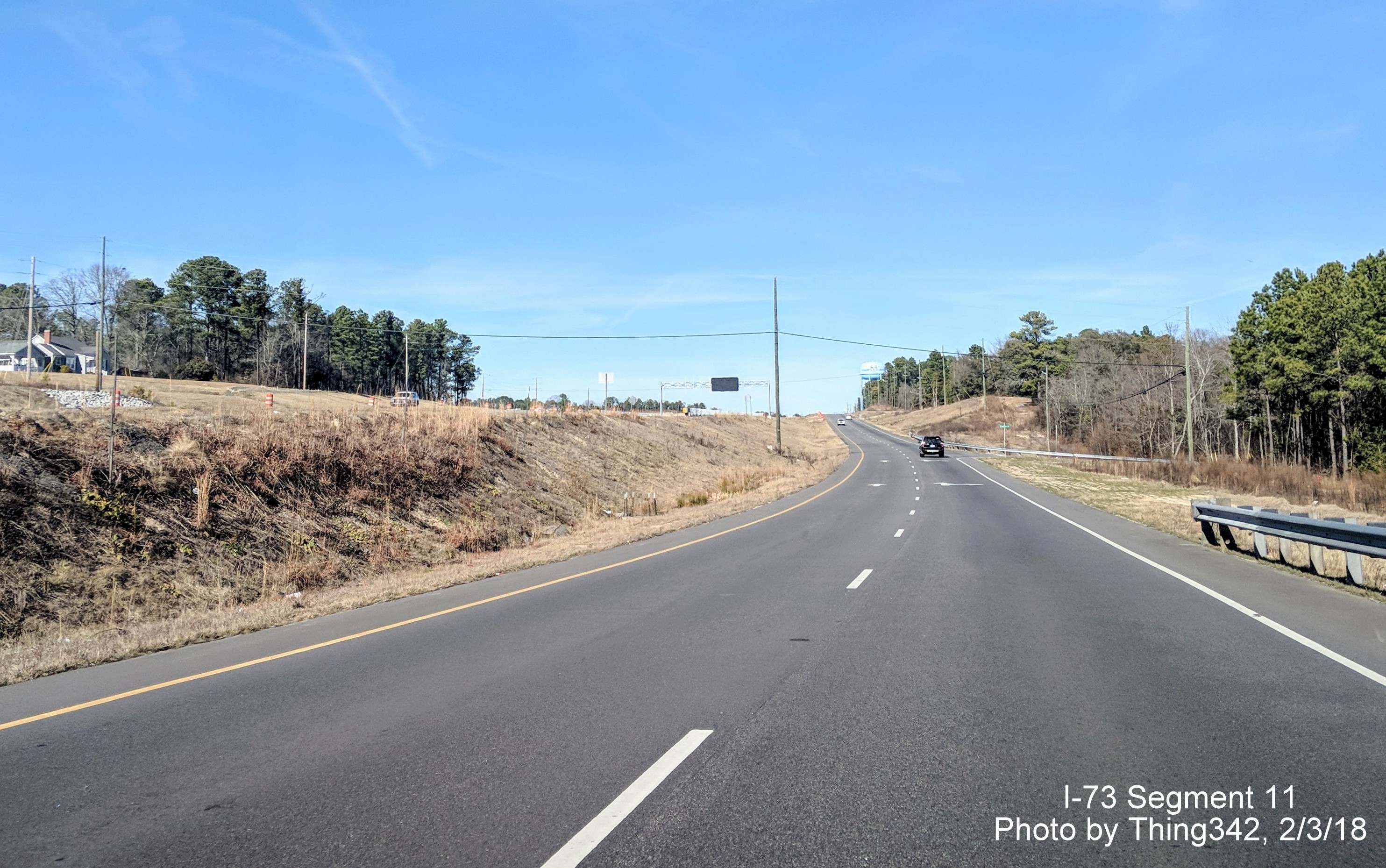 Image of US 220 roadway paralleling future I-73/74 freeway north of Rockingam, by Thing 342