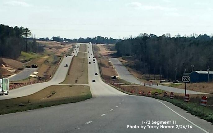 Image of US 220 South with construction for future I-73/74 north of Rockingham. Photo by Tracy Hamm