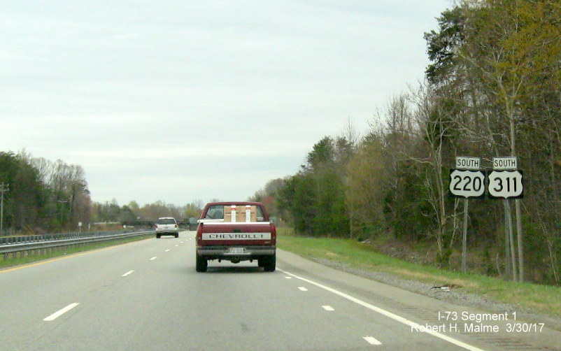 Image of signage along US 220/US 311 South (Future I-73) near Mayoden