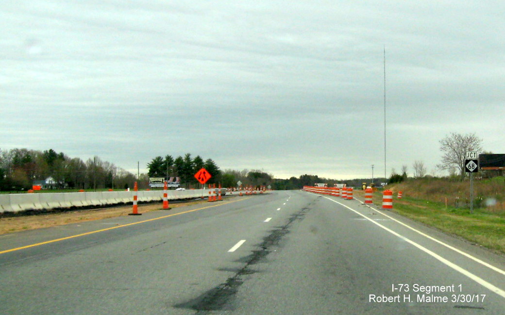 Image of US 220 South approaching NC 68 construction zone in Rockingham County, NC