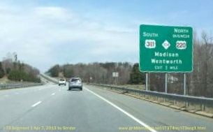 Exit sign for US 311 South on US 220 North near Madison, NC, by Strider Apr 
2013