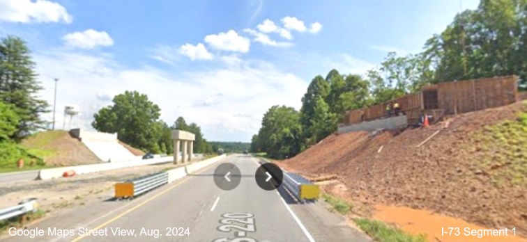 Image of bridge construction along US 220 North at the NC 770 exit in Rockingham 
	  County, Google Maps Street View, August 2023