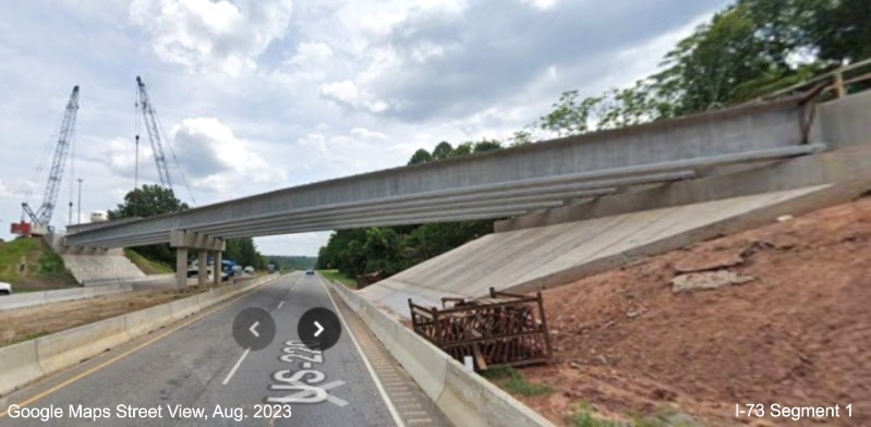 Image of bridge construction along US 220 North at the NC 770 exit in Rockingham 
	  County, Google Maps Street View, August 2023