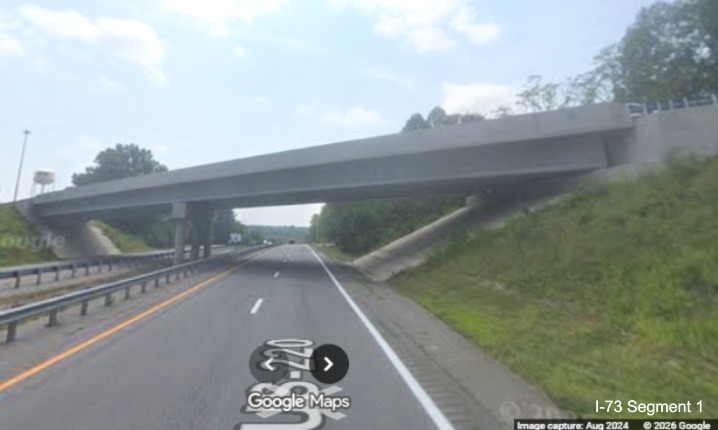 Image of bridge construction along US 220 North at the NC 770 exit in Rockingham 
	  County, Google Maps Street View, August 2023