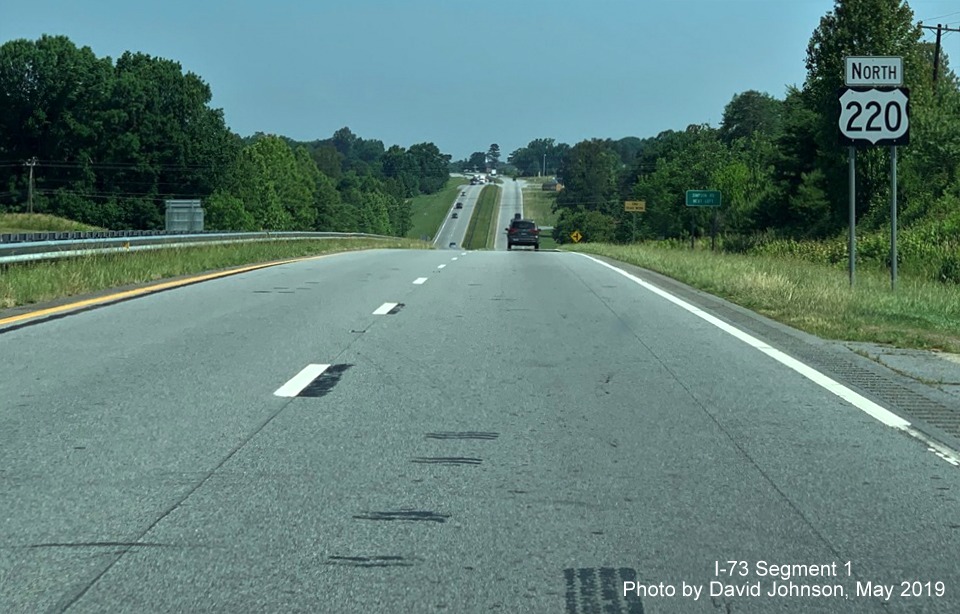 Image of first North US 220 reassurance marker after first intersection after the end of I-73 North in Rockingham County, by David Johnson