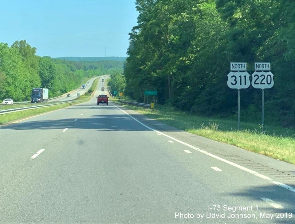 Image of North US 311/US 220 reassurance markers after US 311 South/US 220 Business South exit in Madison, by David Andrews