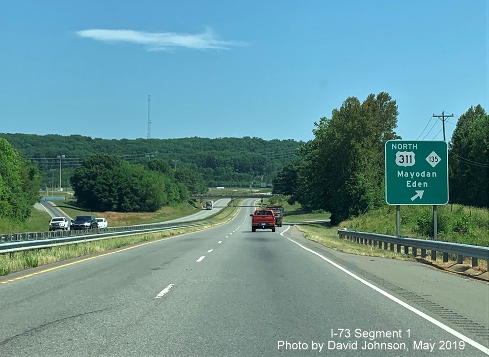Image of ground mounted sign for US 311 North/NC 135 exit on US 220 North in Mayodan, by David Johnson