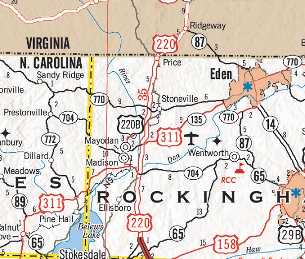 Image of NCDOT 2021-2022 Transportation map showing US 220 (Future I-73) in Rockingham County
