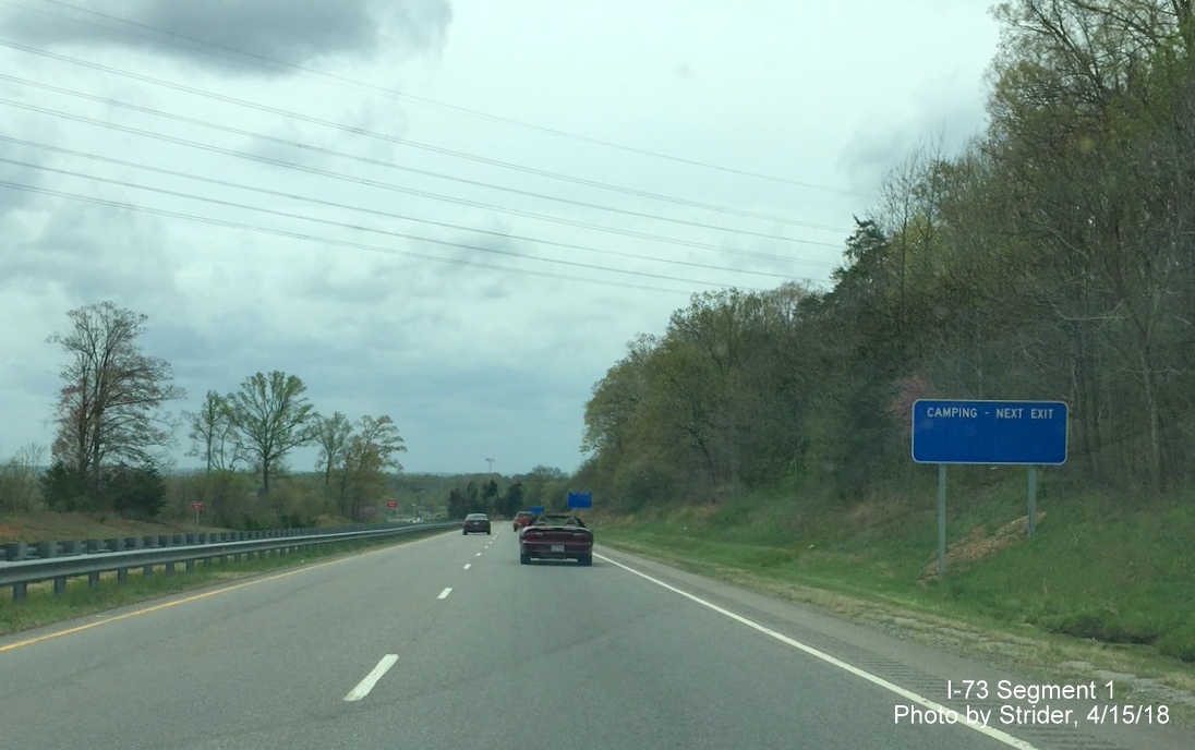 Image of new blue service sign recently put up on US 220/US 311 near Mayodan, by Strider