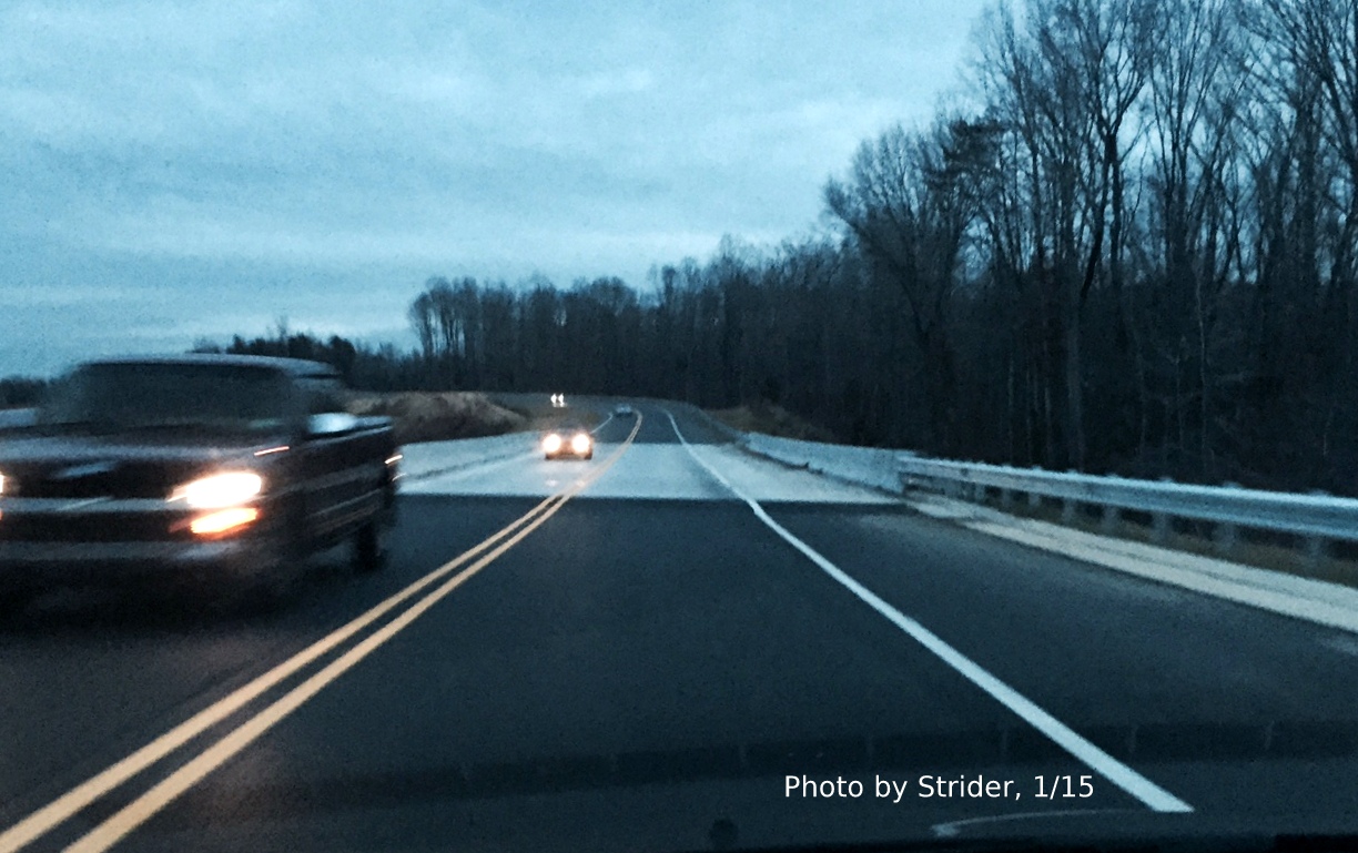 Image of US 220 crossing the new I-73 US 220 exit ramp bridge over the Haw River, photo
by Strider