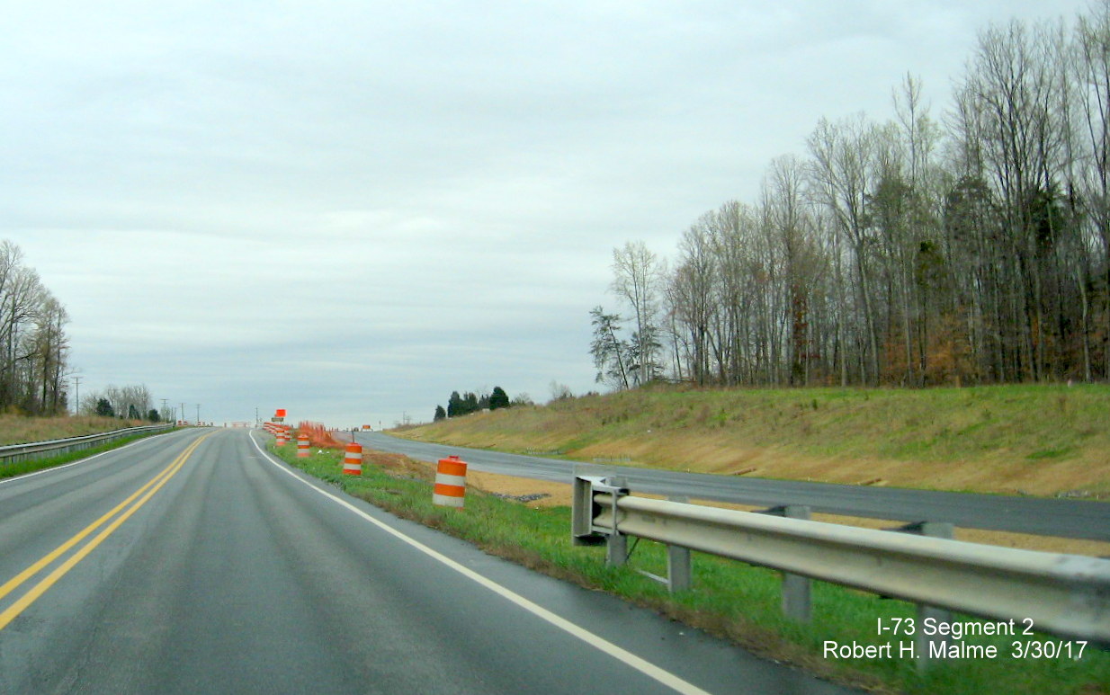 Image of view along US 220 North approaching US 158 interchange showing progress of constructing I-73 in Guilford County