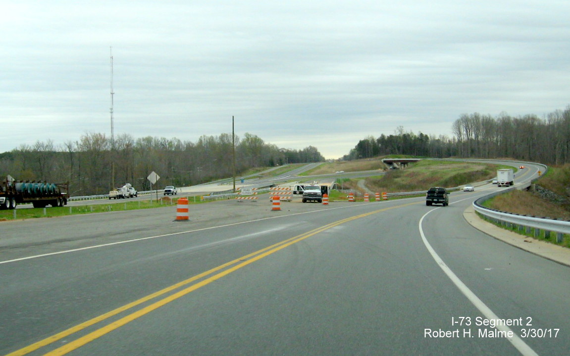 Image of completed US 220 South ramp departing from Future I-73 South Lanes near Haw River in Guilford County