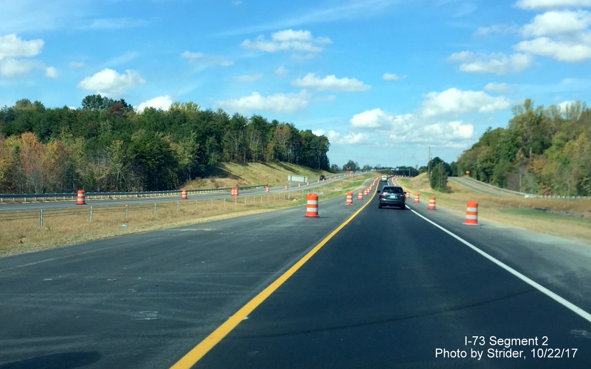 Image of US 220 highway north and completed I-73 lanes before the NC 68 exit in Rockingham County, by Strider