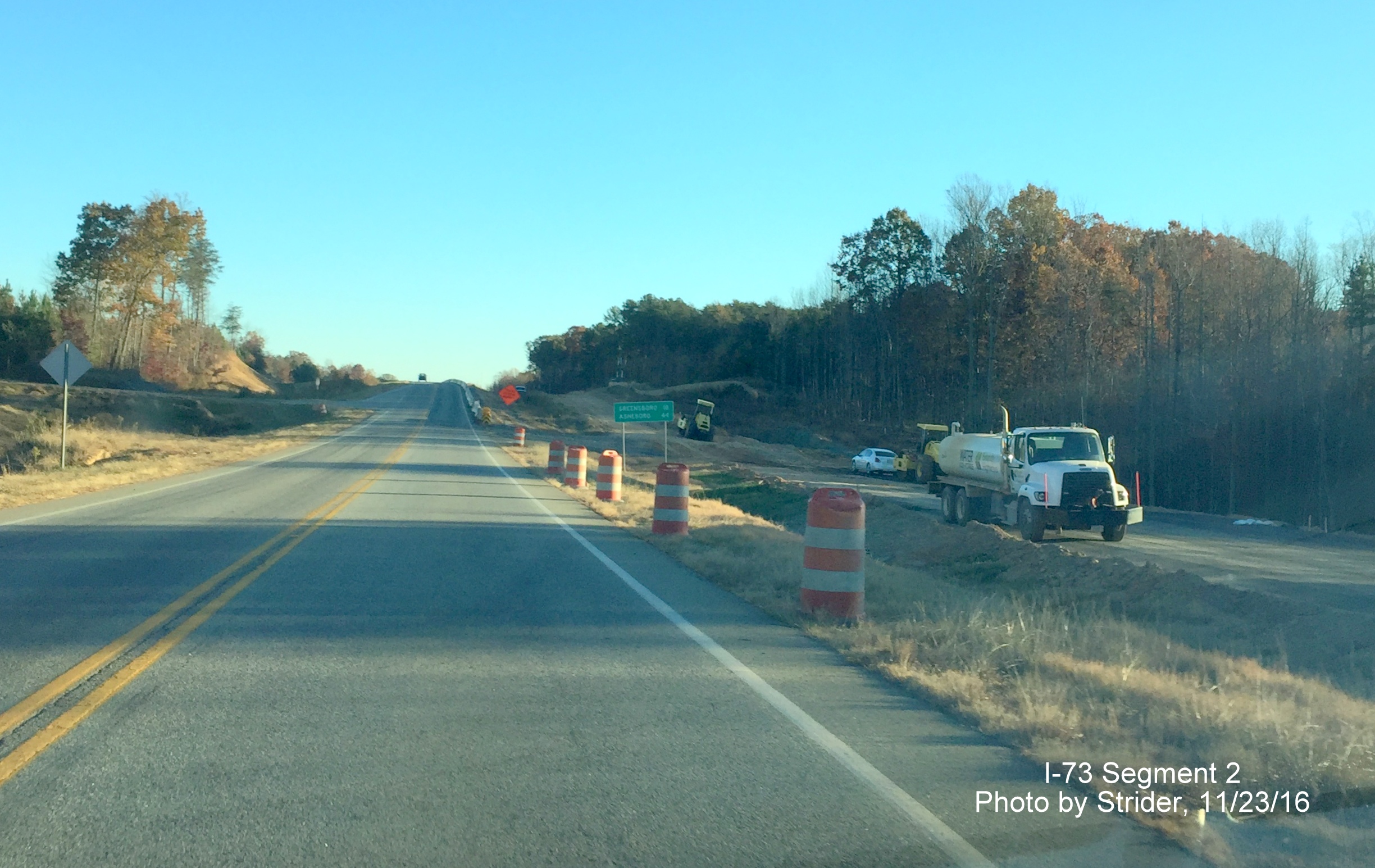 Image looking south on US 220 showing progress in constructing future I-73 Southbound lanes after NC 68 intersection, by Strider