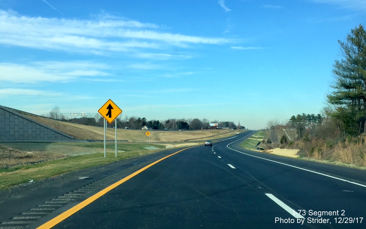 Image of approaching merge between US 220/Future I-73 North lanes and ramp at end of NC 68 North in Rockingham County, by Strider