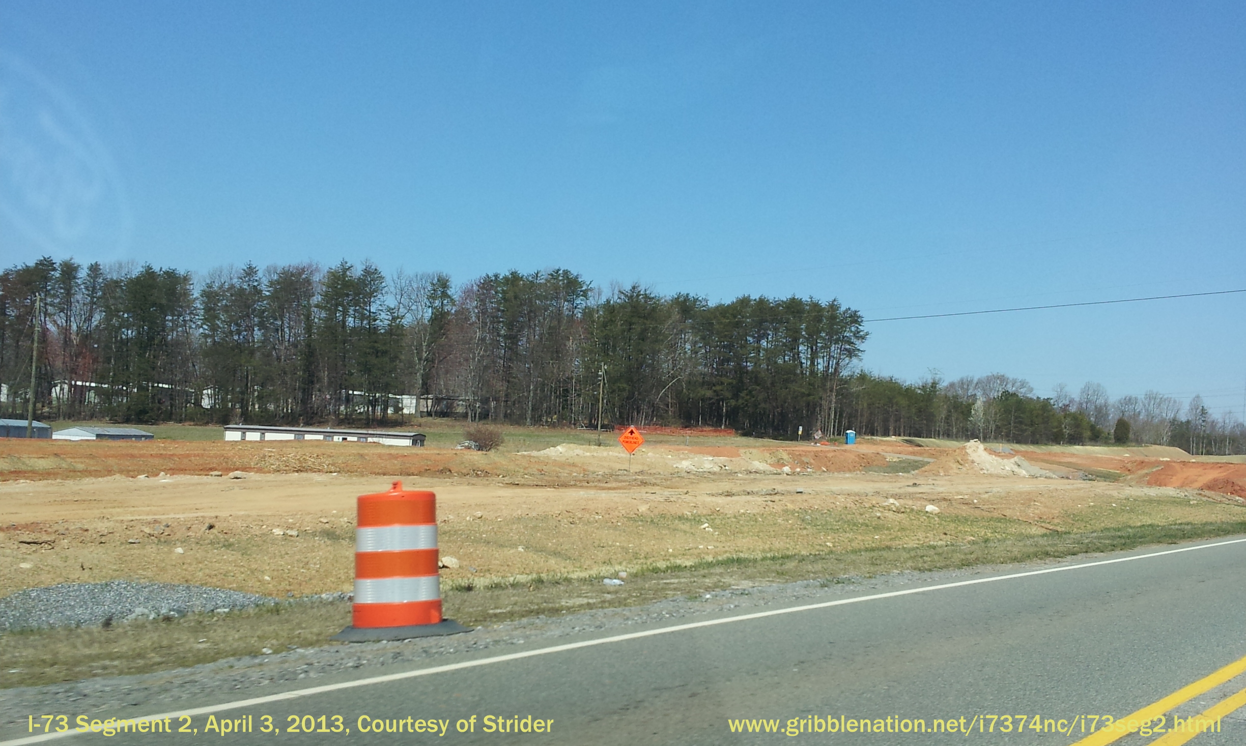 Photo from US 220 North showing I-73 Construction between future interchange 
with US 220 and US 158, courtesy of Strider
