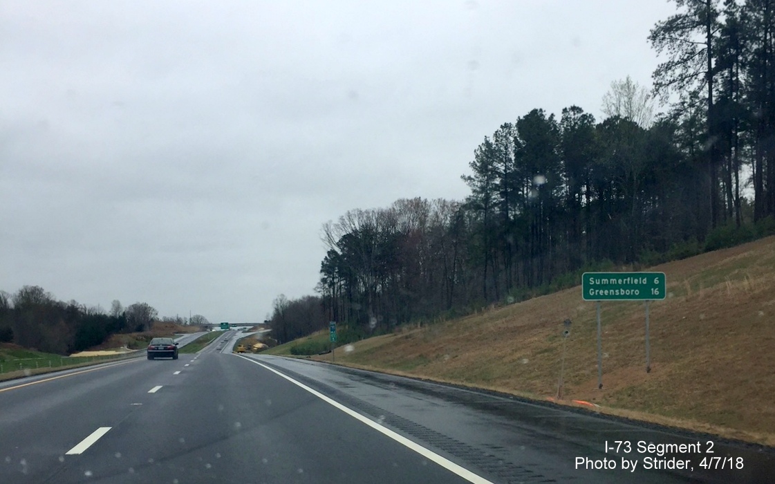 Image of new destination mileage sign placed on I-73/US 220 South after NC 65 exit, by Strider