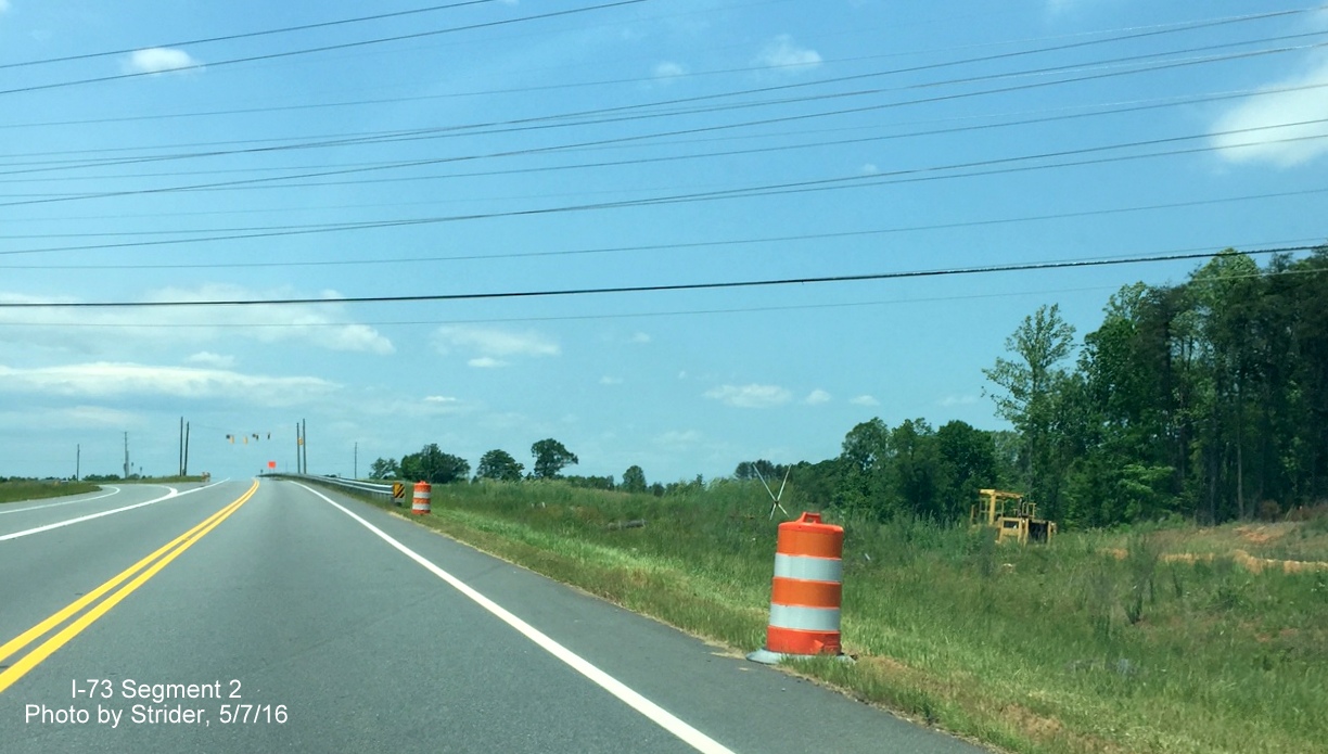 Image of US 220 North prior to NC 65 intersection showing I-73 construction progress, from Strider