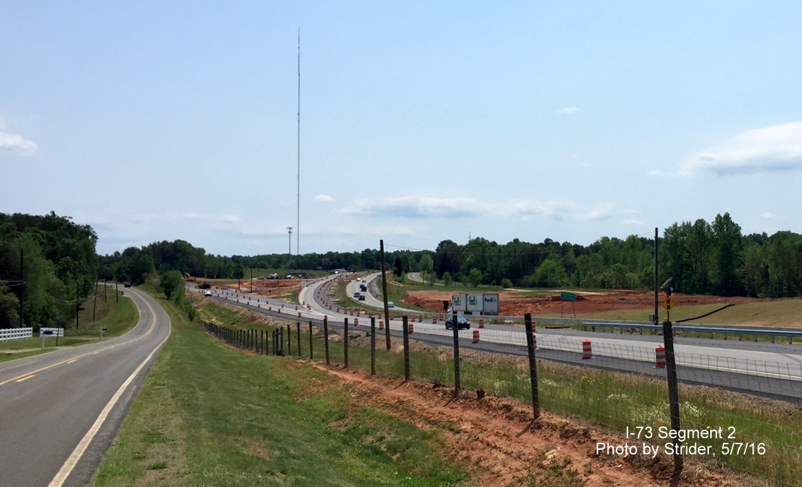 Image of construction on future I-73 NC 68 interchange from access road along US 220 North, from Strider