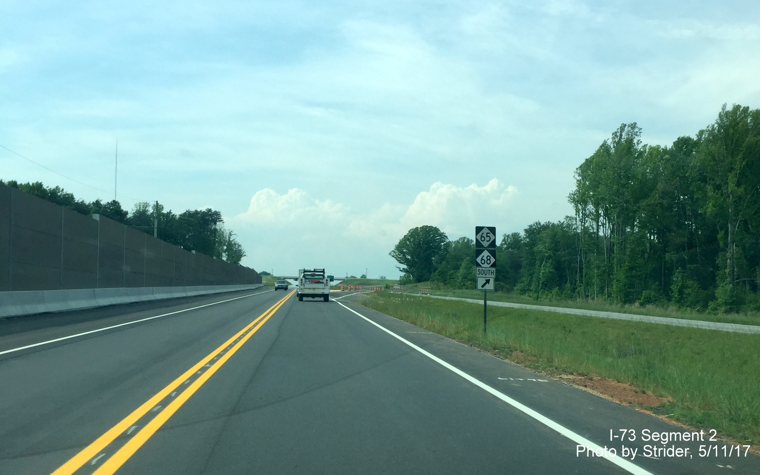 Image of new NC 65 and NC 68 trailblazer to mark recently opened off-ramp from US 220 North from Future I-73 South lanes, by Strider